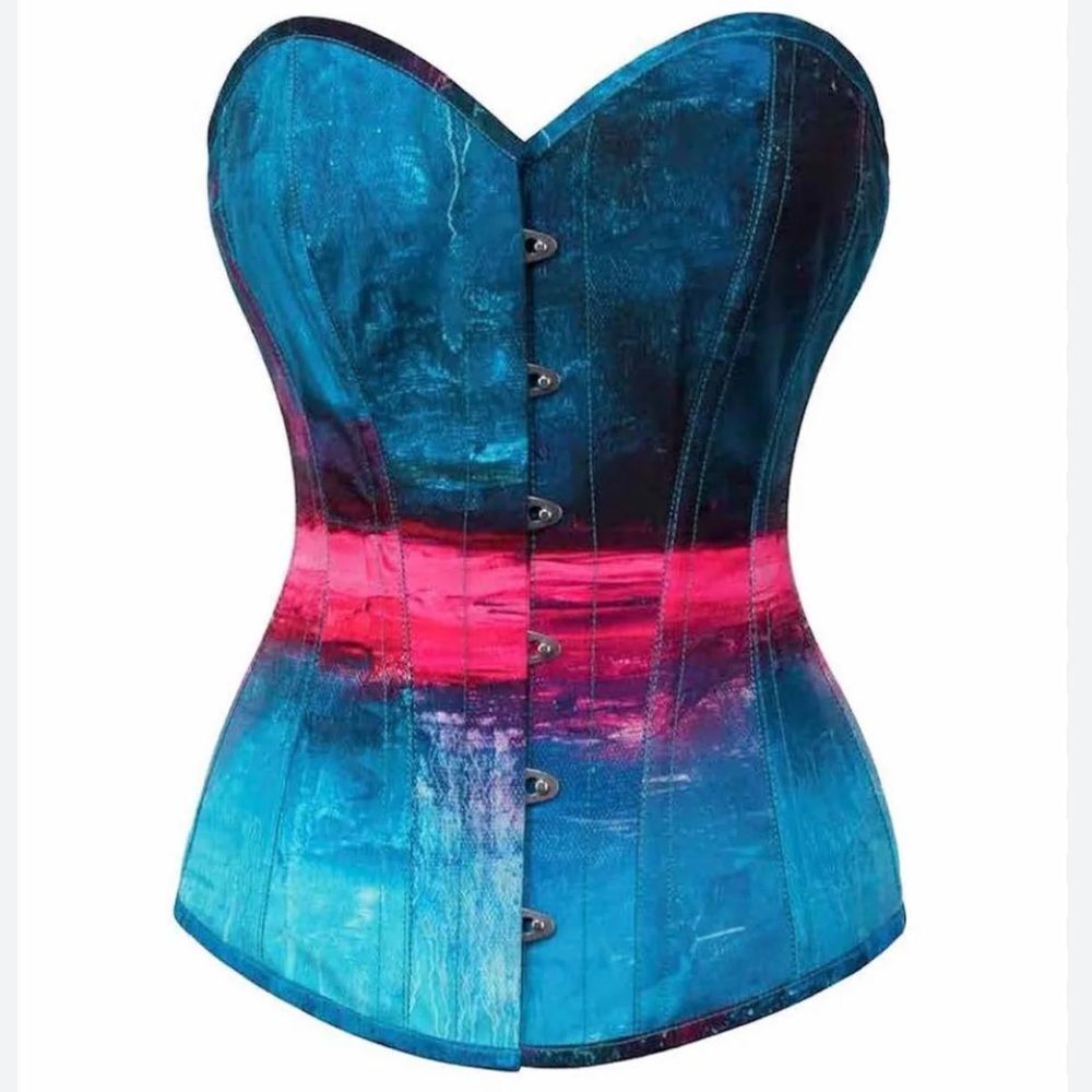 NWT Corset Story Stormy Night Blue And Pink Overbust Corset Size 30”
